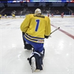MAGNITOGORSK, RUSSIA - APRIL 21: Sweden's Olof Lindbom #1 looks on during warm ups prior to preliminary round action against Belarus at the 2018 IIHF Ice Hockey U18 World Championship. (Photo by Steve Kingsman/HHOF-IIHF Images)

